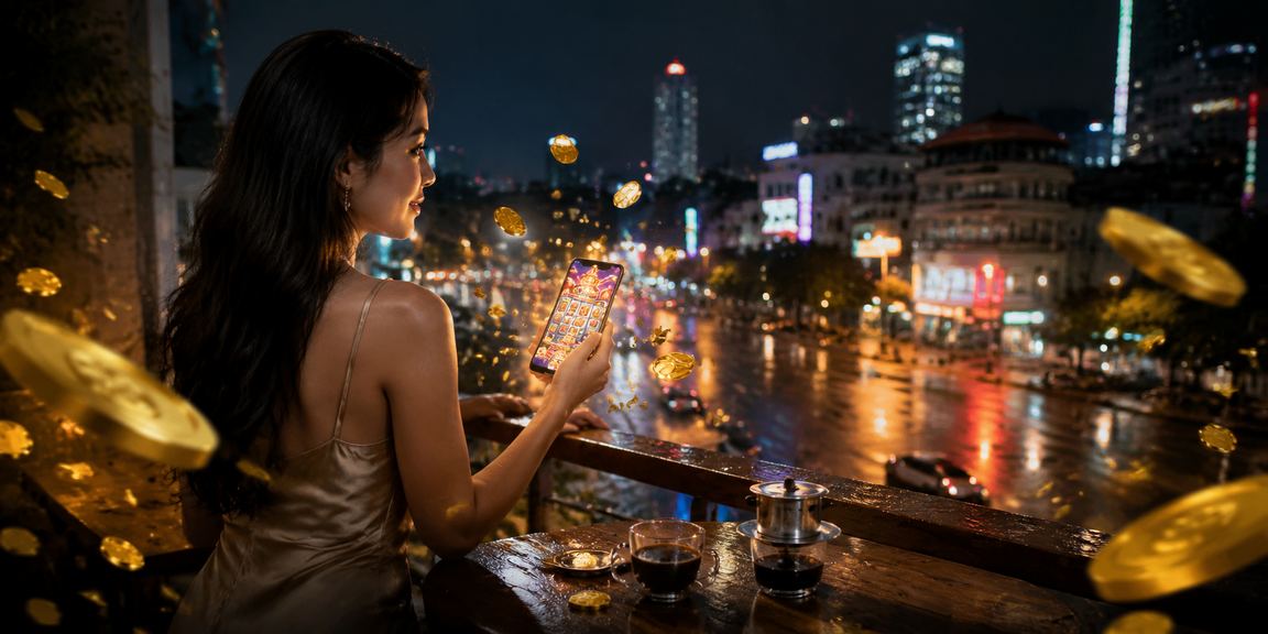 Không khí sòng casino Việt Nam với ánh đèn rực rỡ và bàn cược jackpot đêm khuya